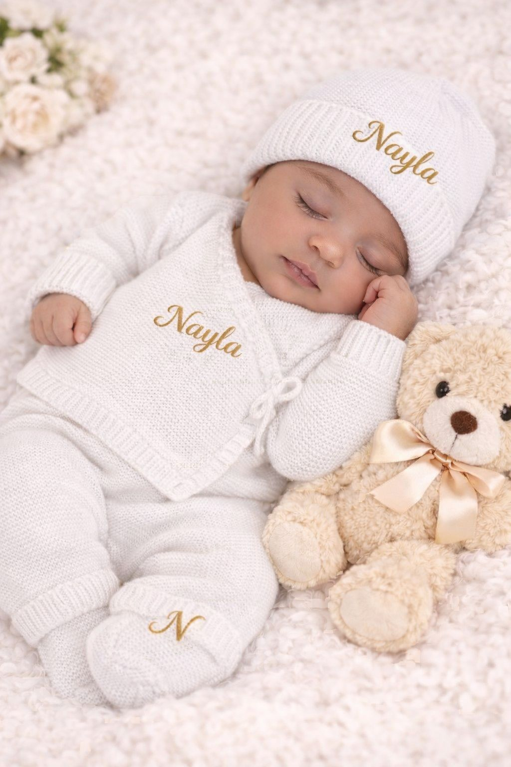 Ensemble naissance en laine personalisé